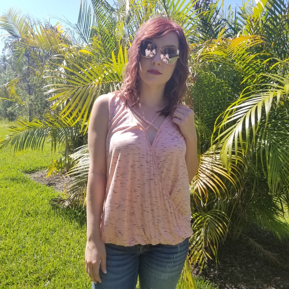 Peach & Black Marled Crisscross Tunic - Picture 3 of 6